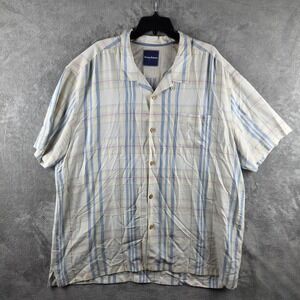 Tommy Bahama Men's 3XL White Plaid Silk Blend Button Down Hawaiian Shirt